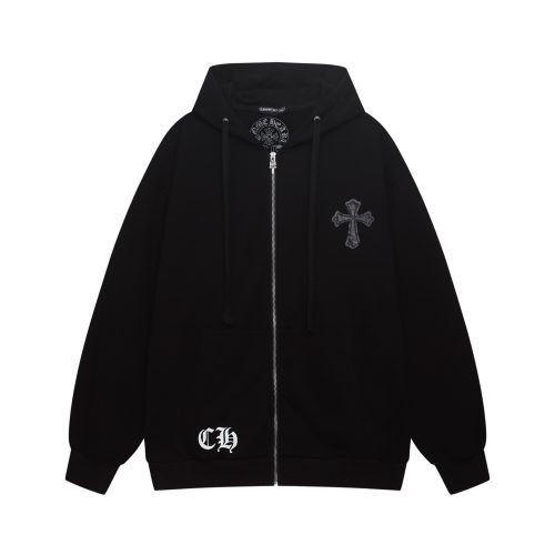 CHROME HEARTS パーカー ブラック クロス刺繍シックルジップ