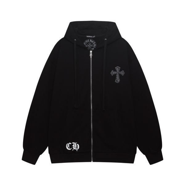 CHROME HEARTS パーカー ブラック クロス刺繍シックルジップ
