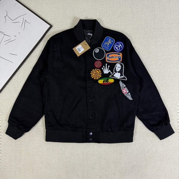 Stussy ベースボールジャケット 刺繍パッチ ブラック