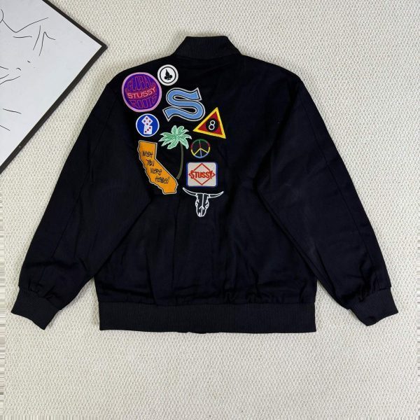 Stussy ベースボールジャケット 刺繍パッチ ブラック