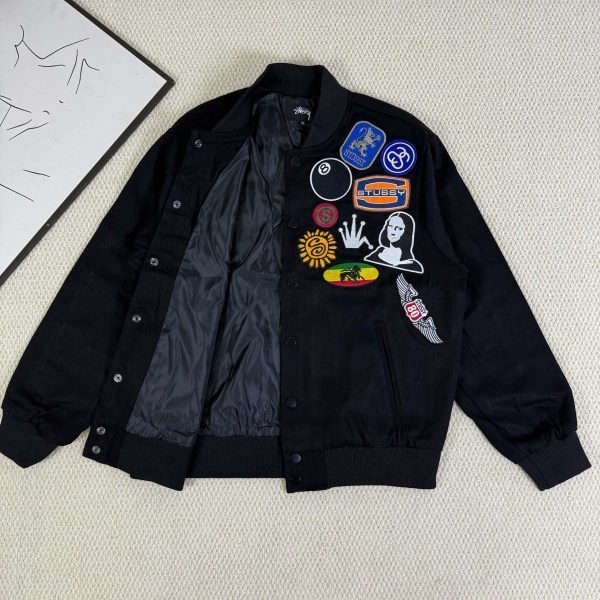 Stussy ベースボールジャケット 刺繍パッチ ブラック