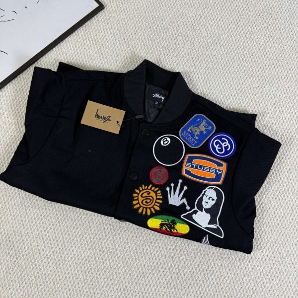 Stussy ベースボールジャケット 刺繍パッチ ブラック