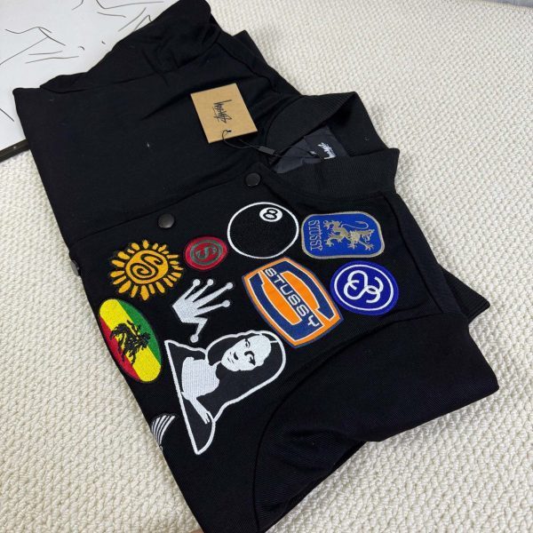 Stussy ベースボールジャケット 刺繍パッチ ブラック