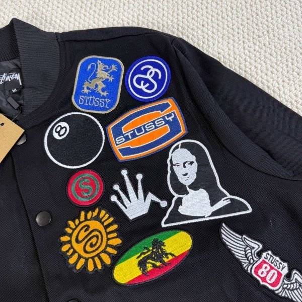 Stussy ベースボールジャケット 刺繍パッチ ブラック