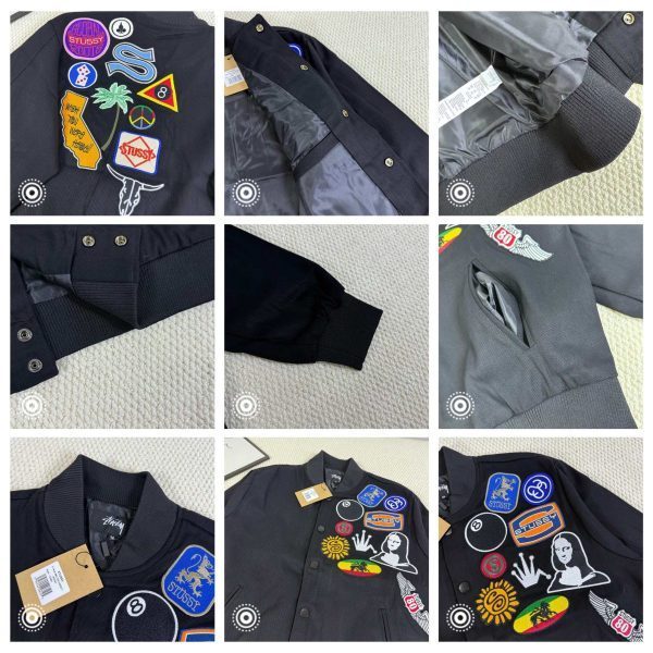 Stussy ベースボールジャケット 刺繍パッチ ブラック