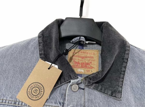 Stussy×Levi's デニムジャケット 刺繍徽章 グレーブルー
