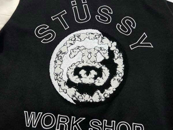 Stussy ベースボールジャケット スカル刺繍 ブラック