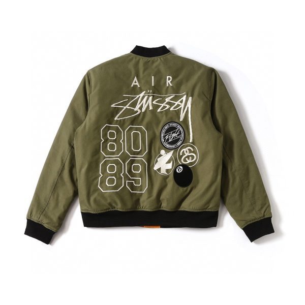 Stussy×Nike ベースボールジャケット スウォッシュ刺繍 オリーブ