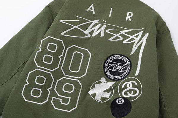 Stussy×Nike ベースボールジャケット スウォッシュ刺繍 オリーブ