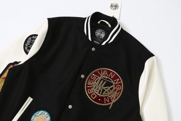 Stussy ベースボールジャケット 刺繍パッチ ブラック