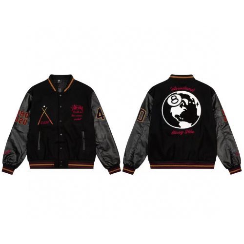 Stussy ベースボールジャケット 地球刺繍 ブラック