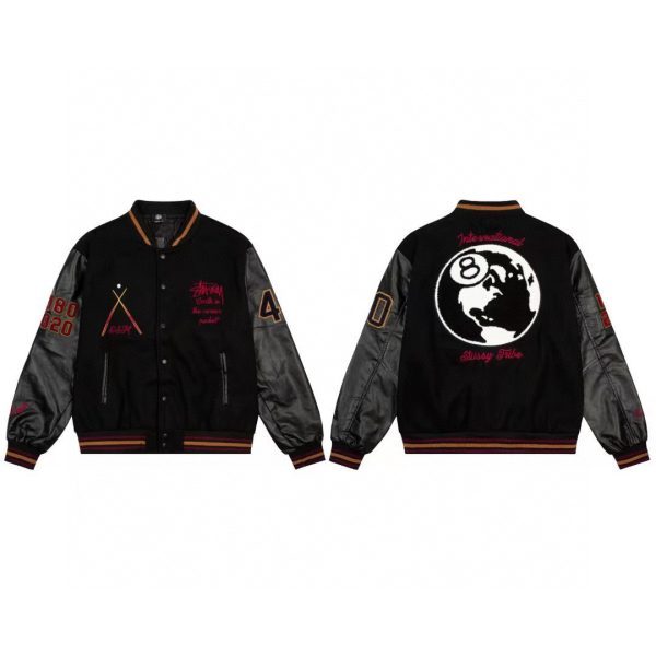 Stussy ベースボールジャケット 地球刺繍 ブラック