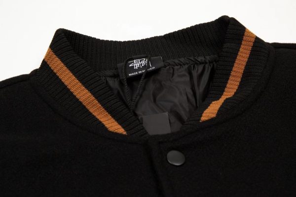 Stussy ベースボールジャケット 地球刺繍 ブラック