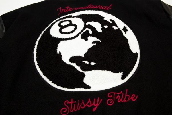 Stussy ベースボールジャケット 地球刺繍 ブラック