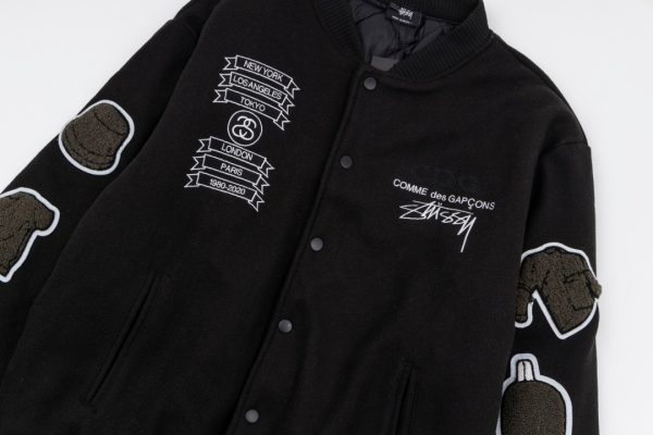 Stussy ベースボールジャケット シティ刺繍 ブラック