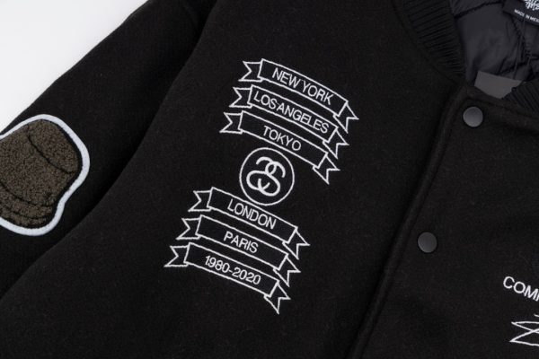 Stussy ベースボールジャケット シティ刺繍 ブラック