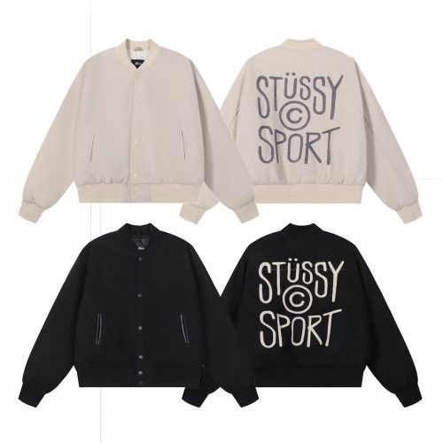 Stussy ベースボールジャケット 背中刺繍 ブラック