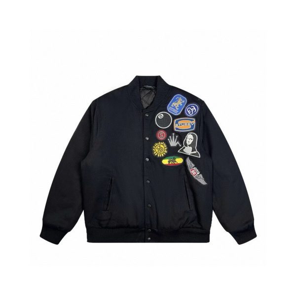 Stussy ベースボールジャケット パッチ ブラック