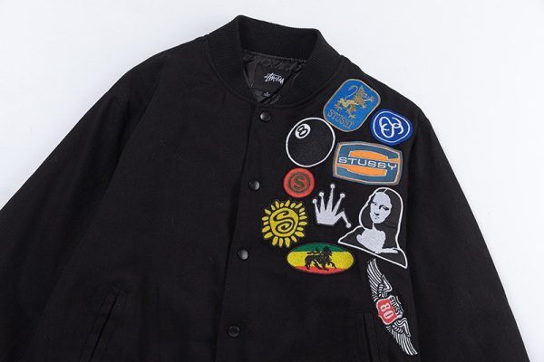 Stussy ベースボールジャケット パッチ ブラック