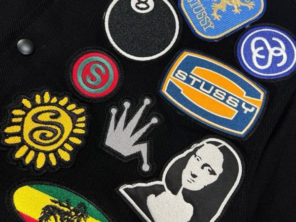 Stussy ベースボールジャケット パッチ ブラック