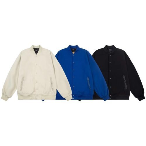 Stussy ベースボールジャケット 背面ロゴ刺繍 ブルー