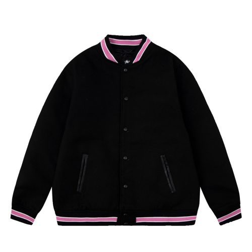 Stussy ベースボールジャケット トリム ブラック