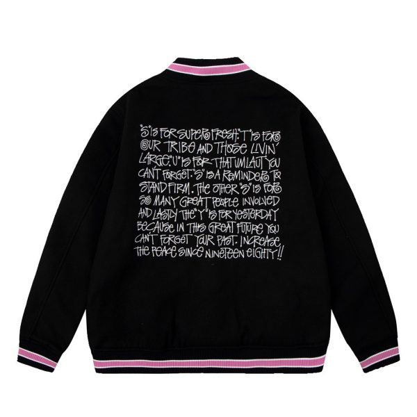 Stussy ベースボールジャケット トリム ブラック