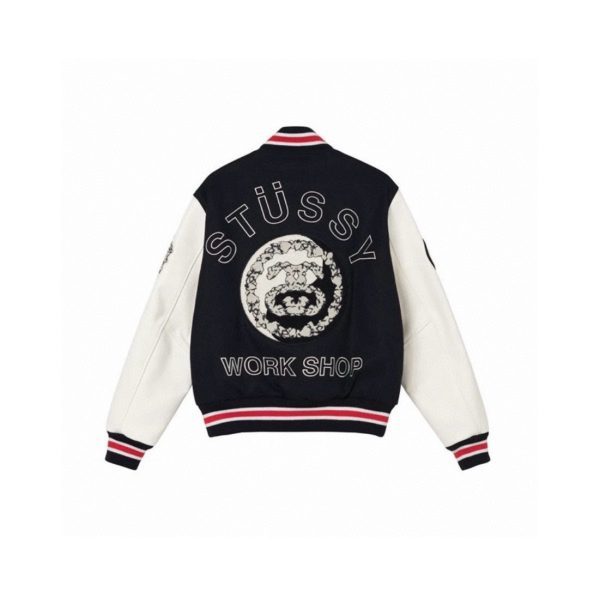Stussy ベースボールジャケット カラフルパッチ ブラック