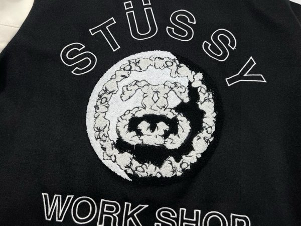 Stussy ベースボールジャケット カラフルパッチ ブラック