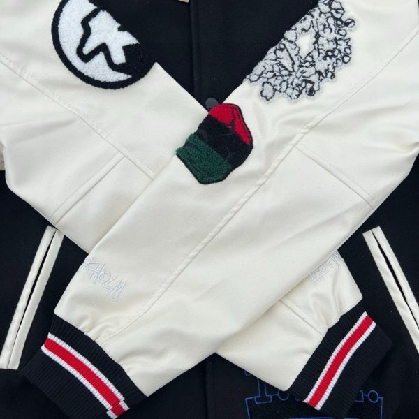 Stussy ベースボールジャケット カラフルパッチ ブラック