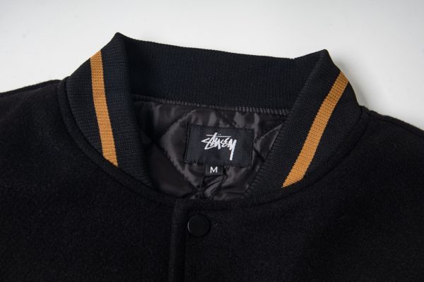 Stussy ベースボールジャケット 地球8ボール刺繍 ブラック