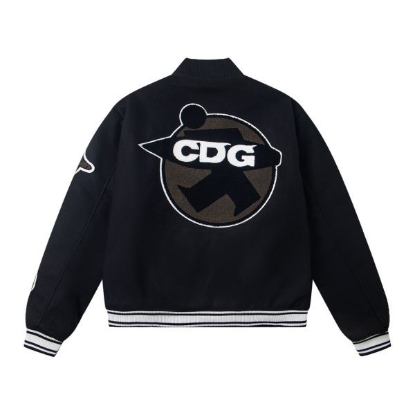 Stussy×CDG ベースボールジャケット コラボ刺繍 ブラック