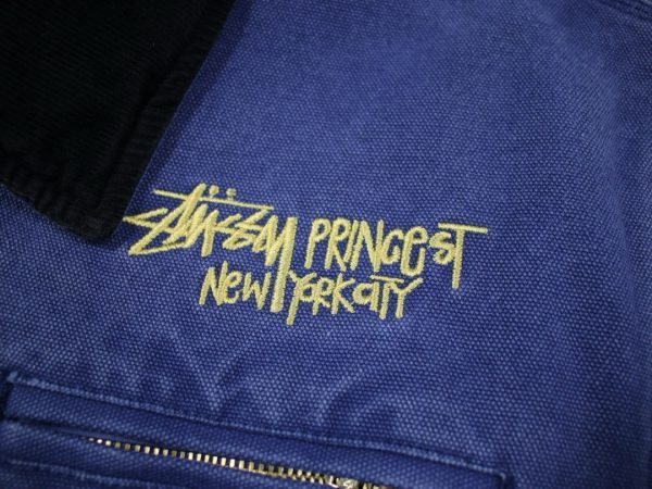 Stussy×Carhartt ワークジャケット 刺繍ロゴ ブルー