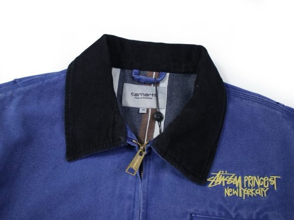 Stussy×Carhartt ワークジャケット 刺繍ロゴ ブルー