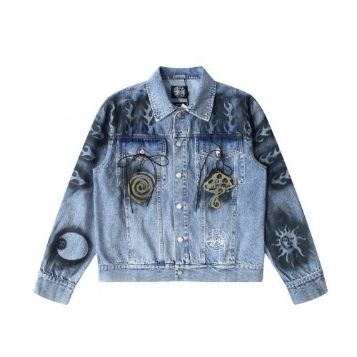13434645368309863 Stussy デニムジャケット ペイント柄 ライトブルー