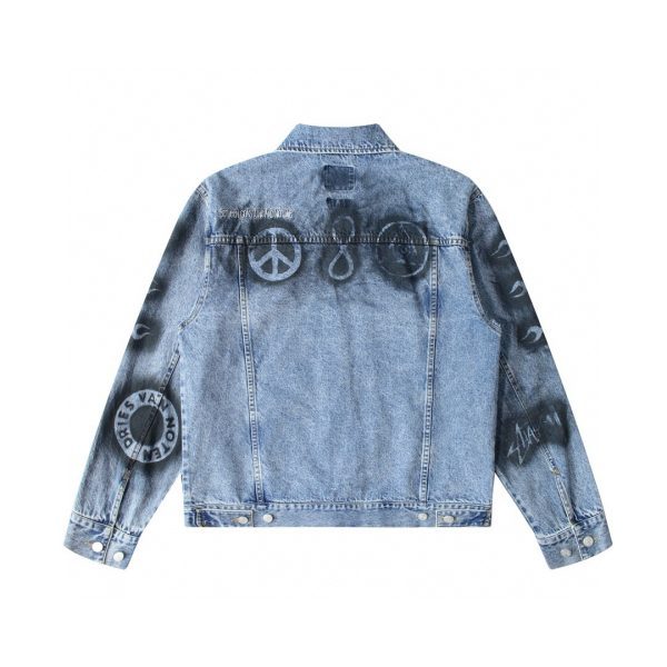 Stussy デニムジャケット ペイント柄 ライトブルー