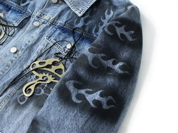 Stussy デニムジャケット ペイント柄 ライトブルー