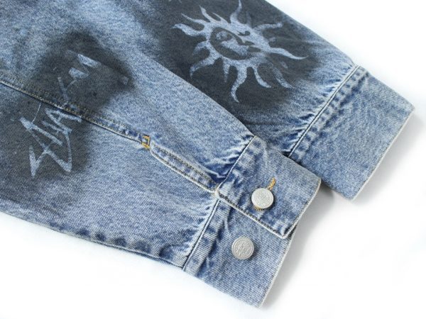 Stussy デニムジャケット ペイント柄 ライトブルー