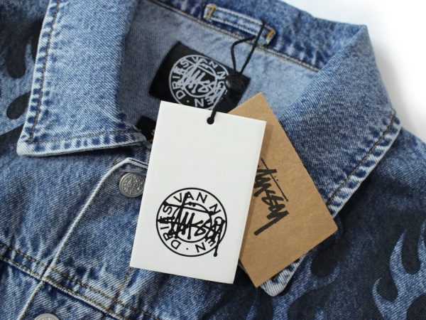 Stussy デニムジャケット ペイント柄 ライトブルー