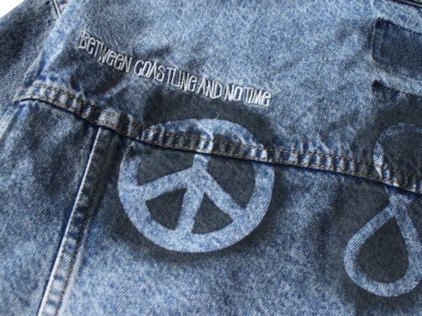 Stussy デニムジャケット ペイント柄 ライトブルー