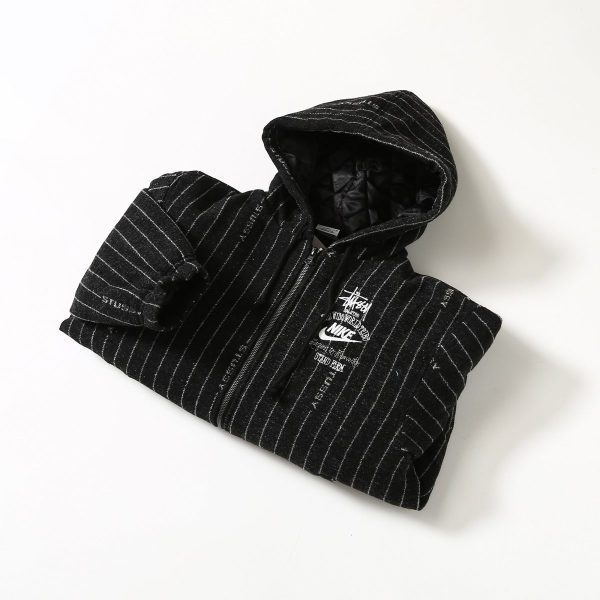 Stussy×Nike フードジャケット ストライプ ブラック