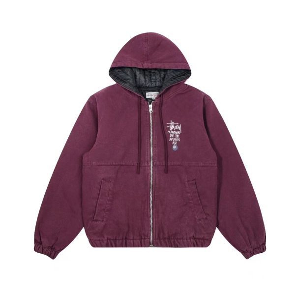 Stussy フードジャケット ロゴ刺繍 ワインレッド