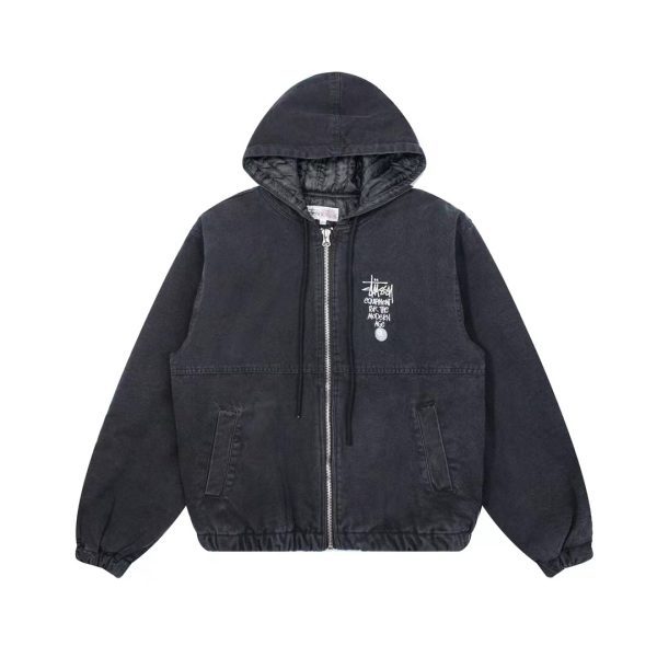 Stussy フードジャケット ロゴ刺繍 ワインレッド