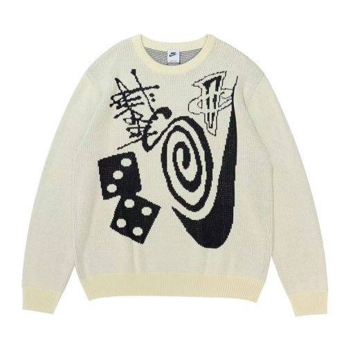 Stussy ニット ヘリンボーン編み ブラック×ホワイト