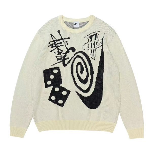 Stussy ニット ヘリンボーン編み ブラック×ホワイト