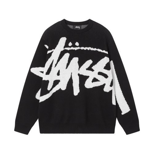 Stussy セーター ペイント柄 ブラック×ホワイト