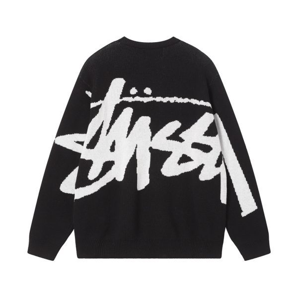 Stussy セーター ペイント柄 ブラック×ホワイト