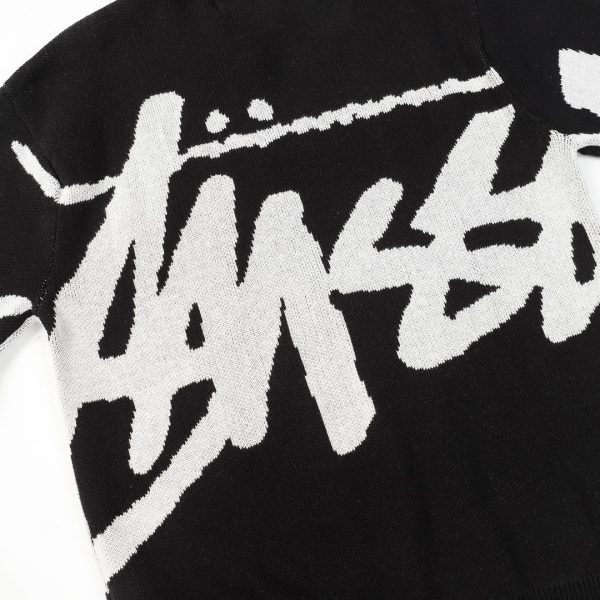 Stussy セーター ペイント柄 ブラック×ホワイト