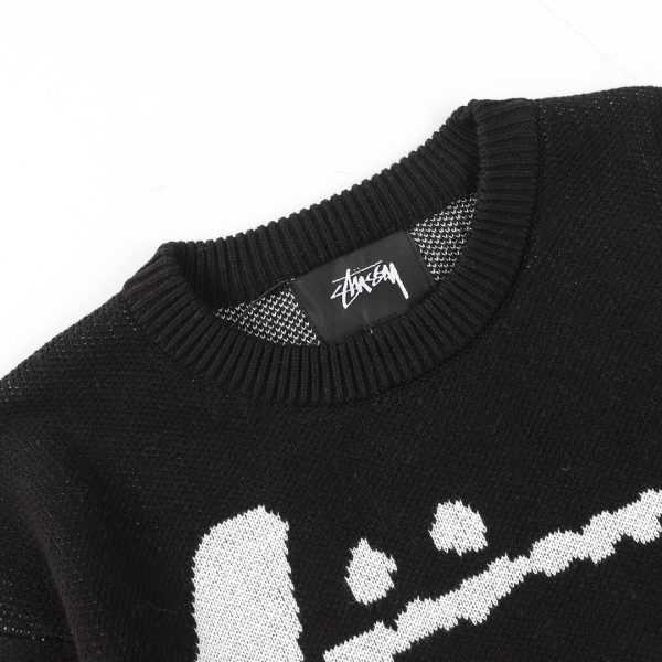 Stussy セーター ペイント柄 ブラック×ホワイト