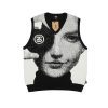 Stussy ニットベスト 人像プリント ブラック×ホワイト